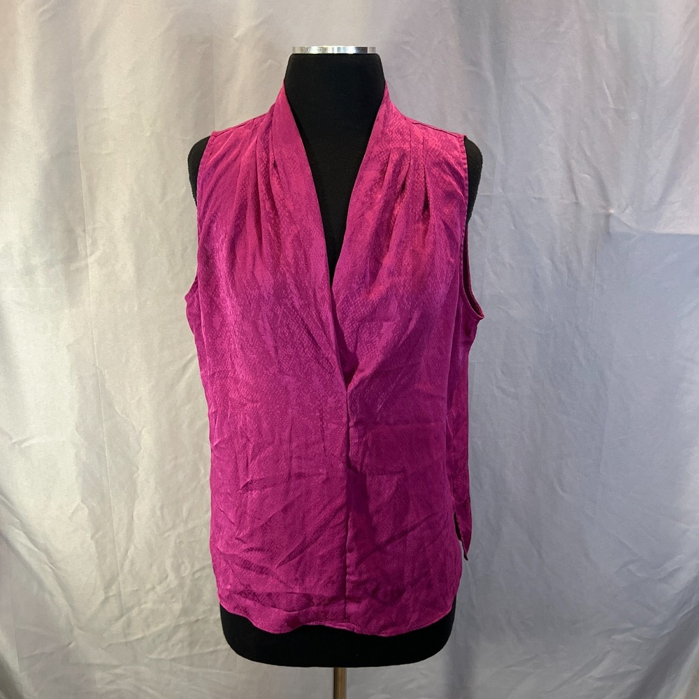 Black White House Market Blouse Womens Large Fuchsia Pink Textured Animal Print